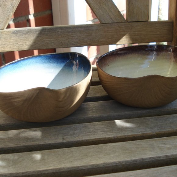 TWO PETER POTS QUAHOG BOWLS SEAGULL BLUE & MAHAGONY BROWN - Picture 6 of 10